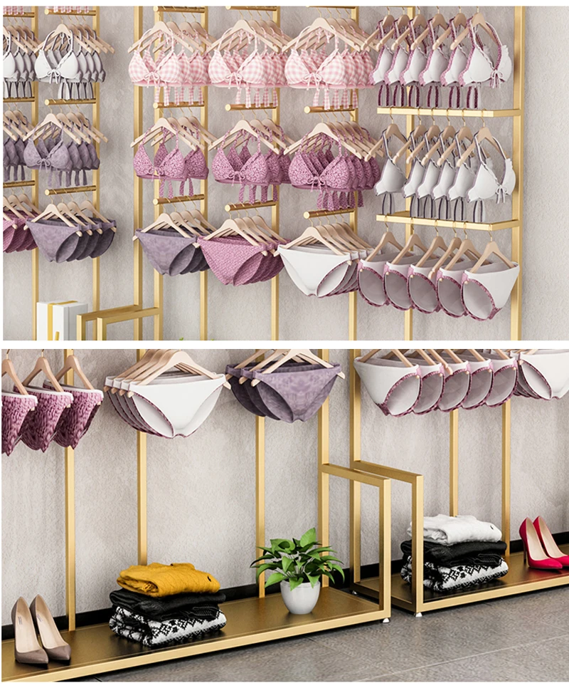 2023 USA/Japan Luxury Gold Large lingerie/Bra Display Rack For Clothing Store Underwear Iron Hanging Shelves For Mall Decorative