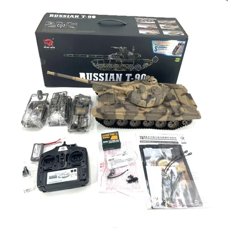 Newhenglong Remote Control Vehicle Main Battle T90 Tank Tracked Launcheable Smoke Simulation Model Toy Off Road Vehicle Boy Gift