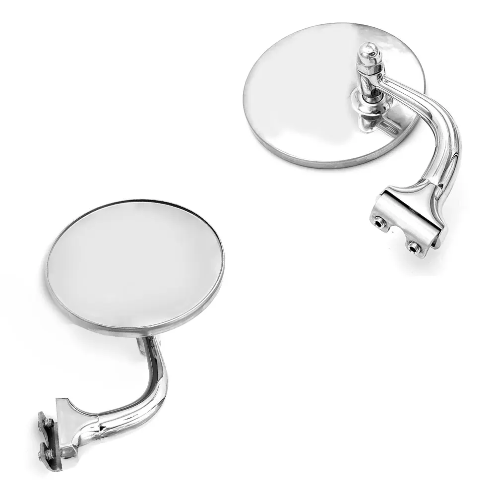 2PCS Vintage Classic Car Silver Round Side Mirror Stainless Steel Retro Automobiles Parts Accessories Exterior Parts