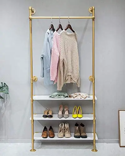 Custom.New Style Metal Industrial Pipe With Wood Garment Pipeline Customize Color  Clothing Display Rack Wall-mounted for Store