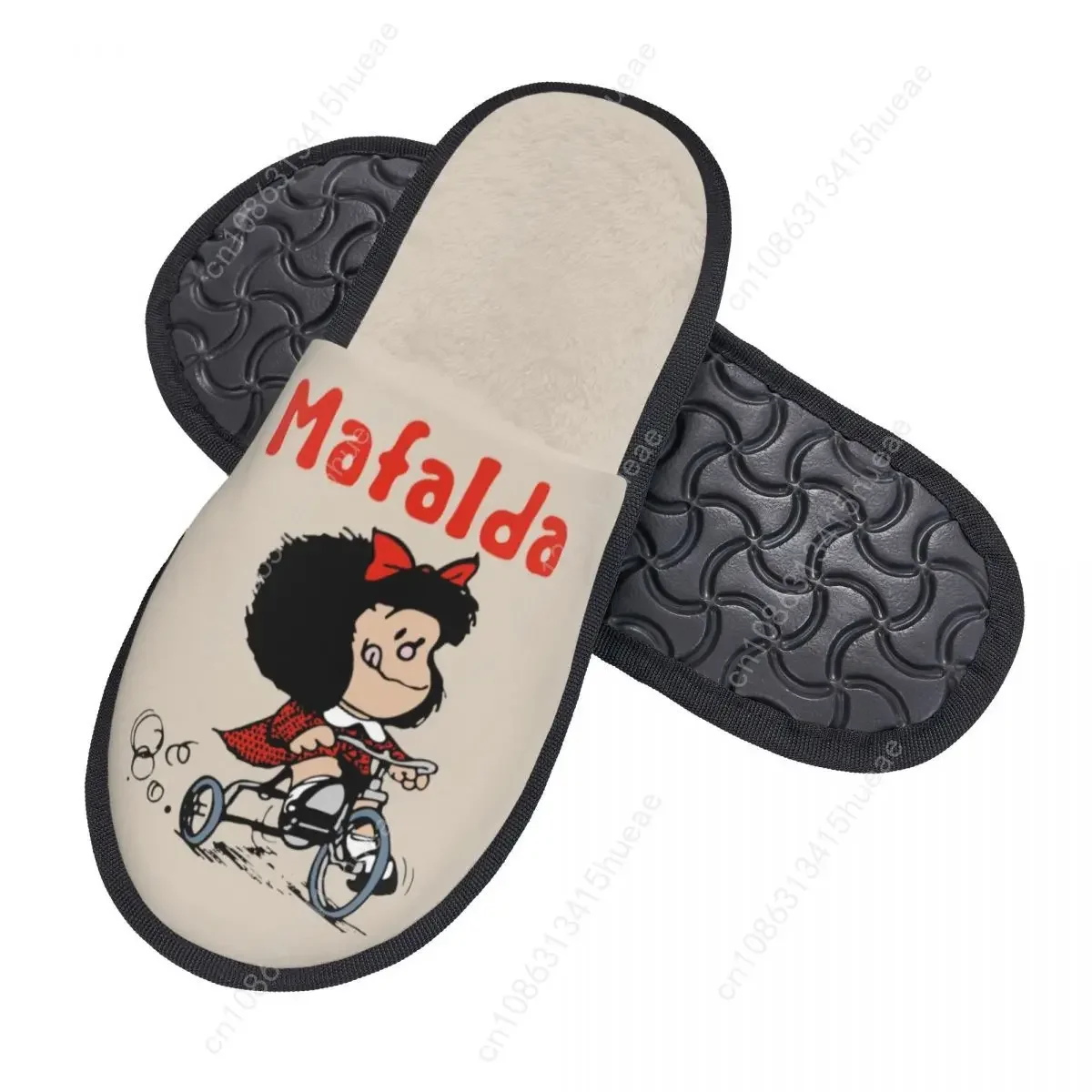 Mafalda Memory Foam Chinelos para Mulheres, Cozy Warm, Custom, Bicicleta 3 Rodas, Manga Cartoon, Chinelos de casa