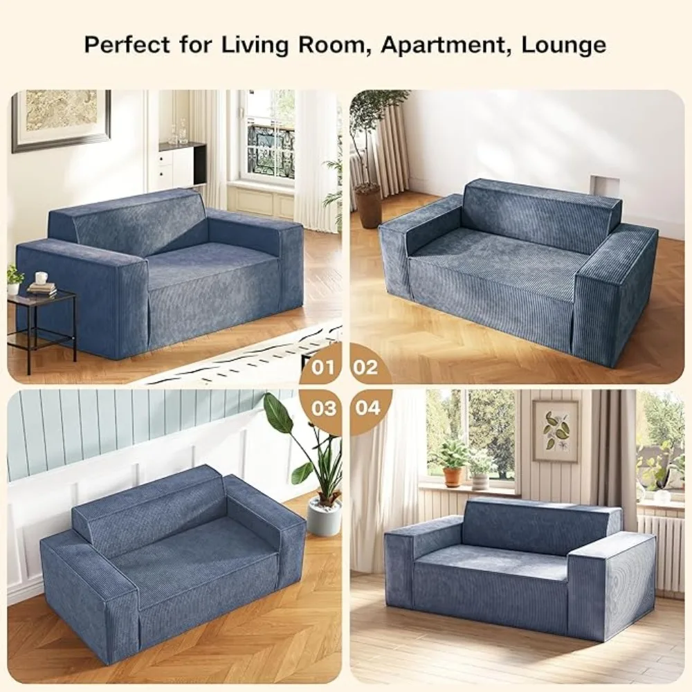 Memory Foam 2-Seater Couch,Modern Corduroy Fabric Loveseat Sofa,Sofa-in-a-Box,Grey Living Room Sofas for Bedroom Apartment image 5