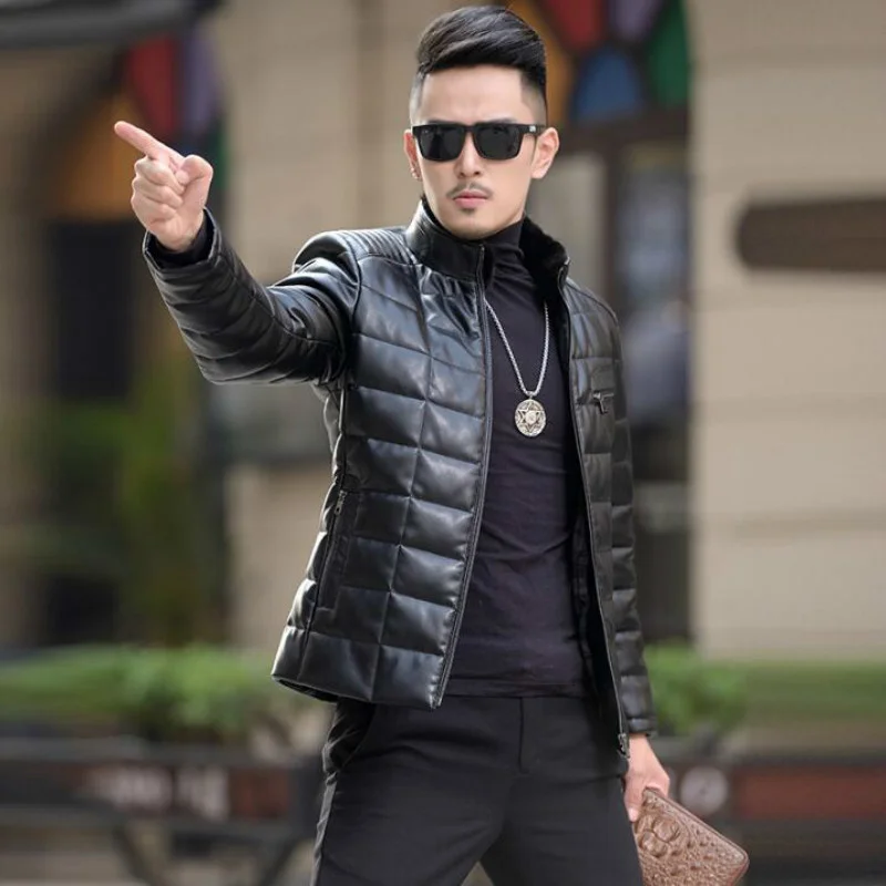 New Men's Short Winter Mink Stand Collar Coat Men Slim Warm Tide Motorcycle Leather Jackets Korean Casual Male Down Jacket M-5XL