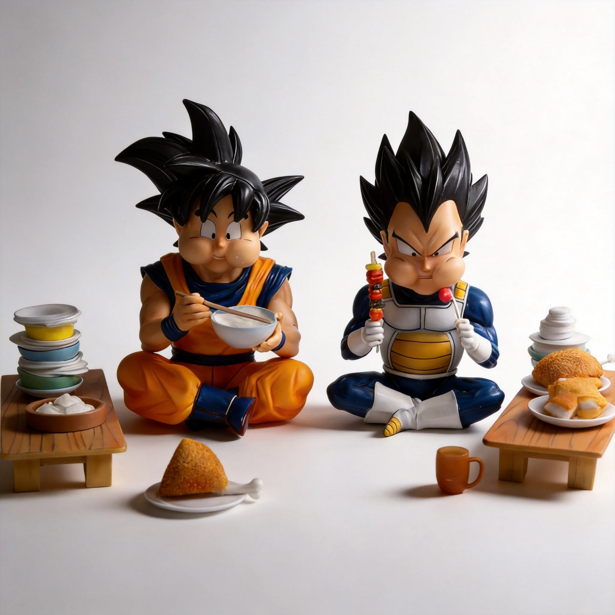 

Фигурка Гоку и Вегеты (едят) из Dragon Ball, 7 см, коллекционная аниме-фигурка для декора рабочего стола, идеальный подарок для фанатов, высокодетализированная.