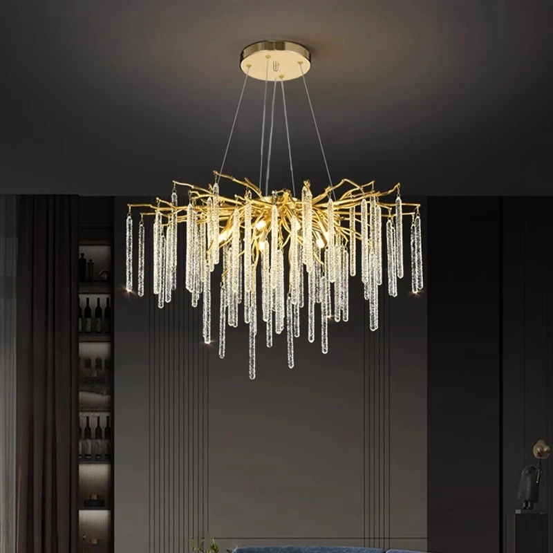Роскошные золотые хрустальные люстры для потолка, декор гостиной, вестибюль отеля, столовой, дома, ветки, светодиодные подвесные светильники, светильник