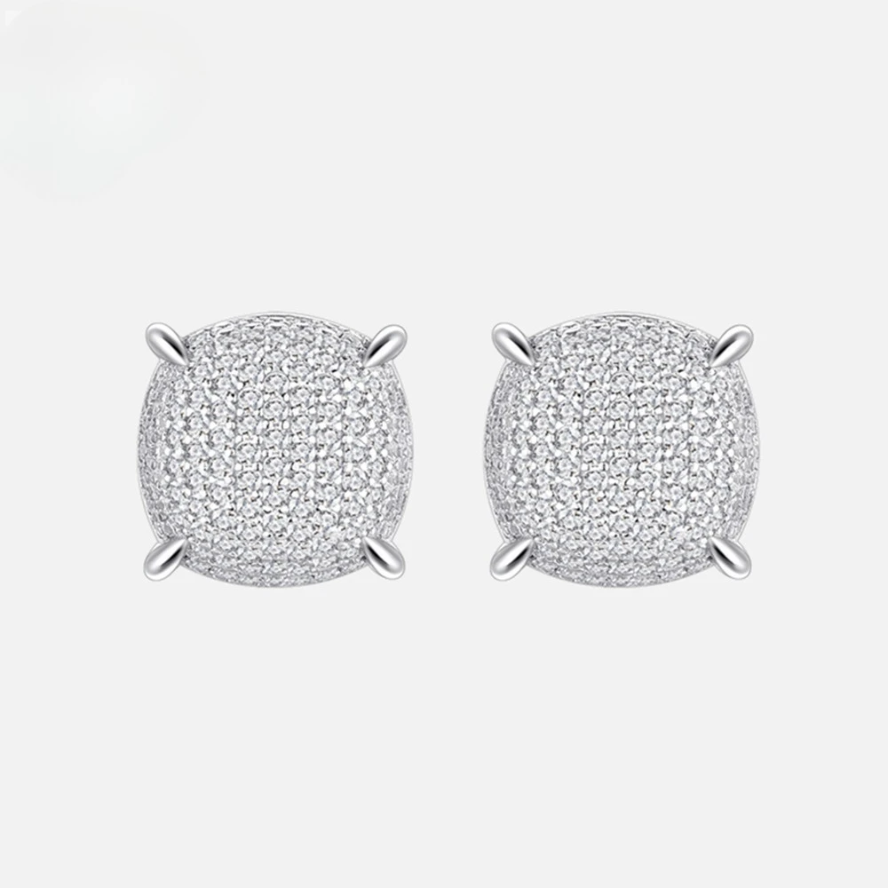 

New S925 pure silver micro inlaid diamond round zircon earrings for women's luxurious geometric earrings wedding jewelry