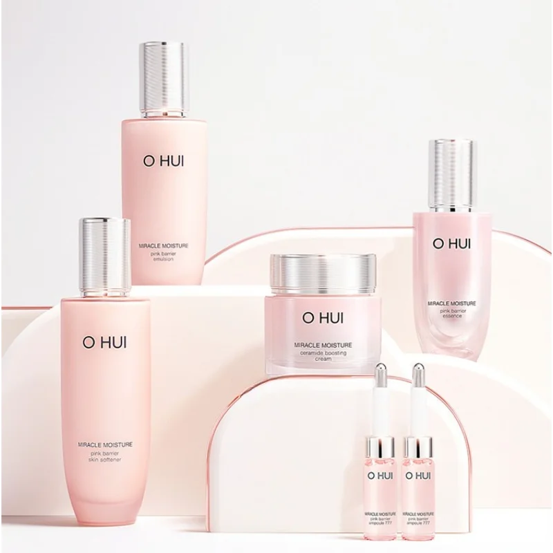 Ohui Pink Miracle Hydration Set Toner Emulsion Moisturizing Nourishing Cream Air Cushion Foundation Korean Beauty Skin Care Kit