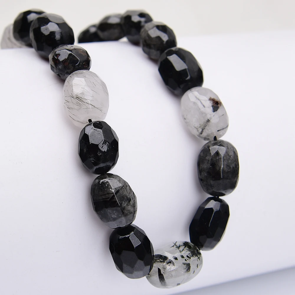 APDGG Natural Black Rutilated Quartz Faceted Nugget Loose Beads 15.5" Strand Jewelry Making DIY view 6