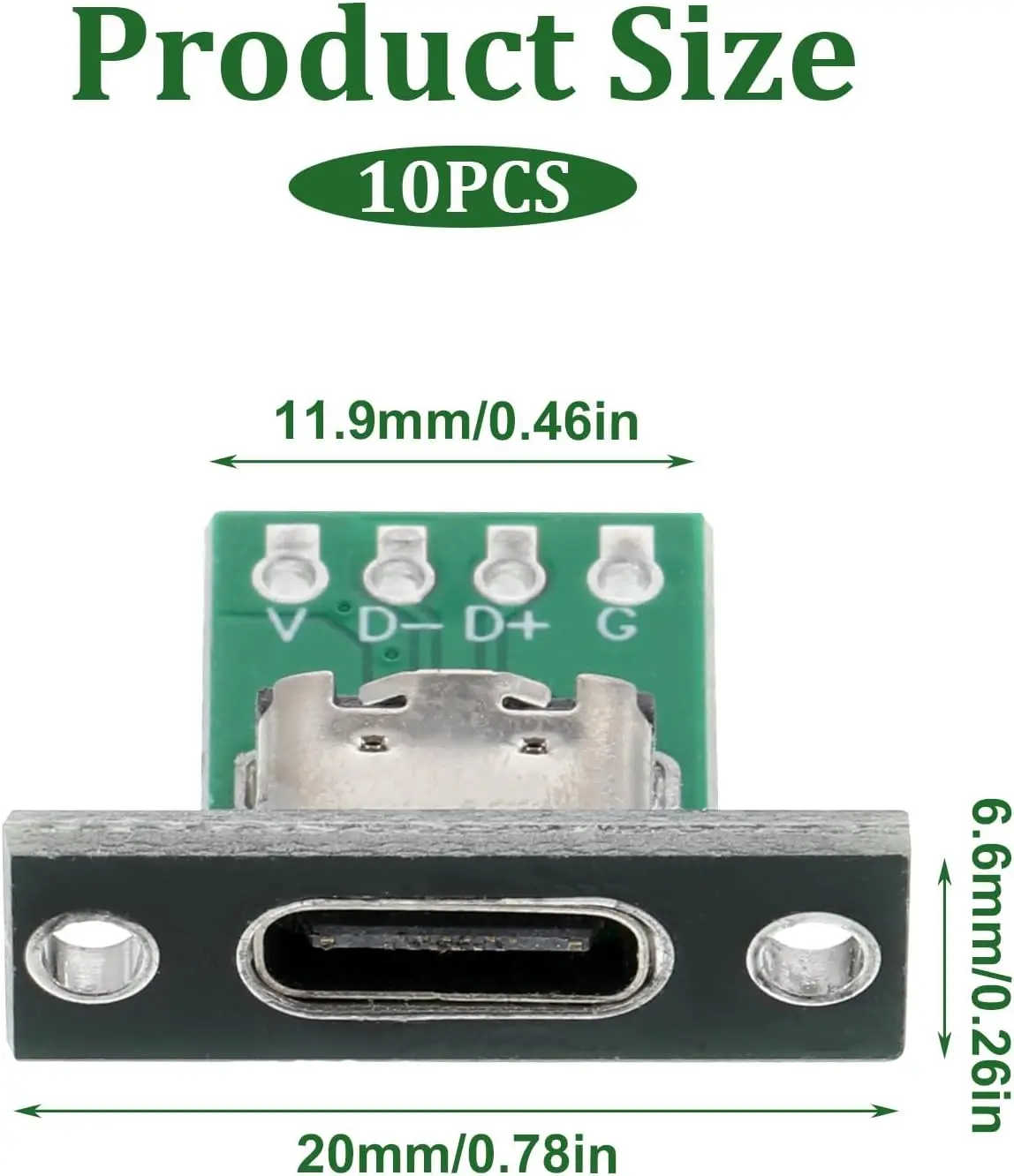 10 Pcs USB C Panel Mount Connector DIY Type C Female Socket Connector Panel Mount Type with PC Board 24pin USB 2.0 Pinout