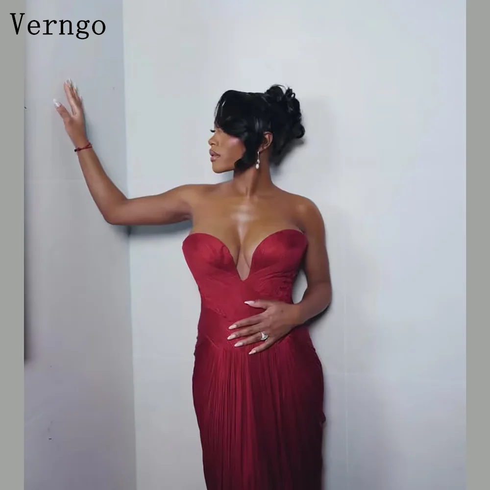 Verngo Red Chiffon Shiny Evening Dress Sweetheart Mermaid Prom Gown Women Sexy Side Slit Maxi Evening Party Gown Customized