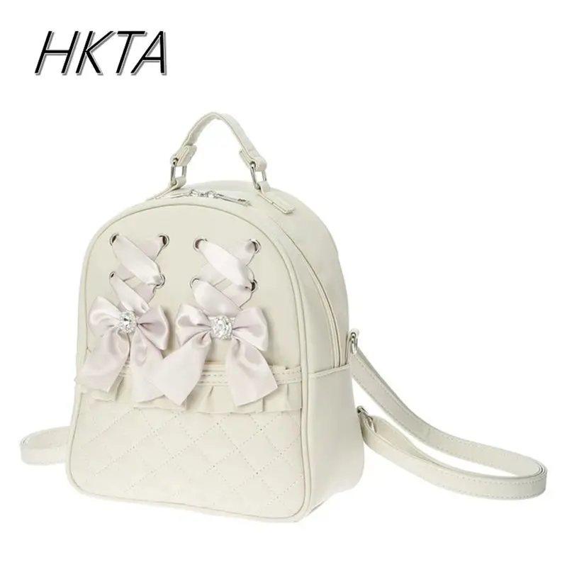 Японский рюкзак в стиле Лолиты с бантом и стразами, женский рюкзак Mine, новая повседневная универсальная сумка, милые милые рюкзаки из искусственной кожи для девочек, большая вместительная сумка