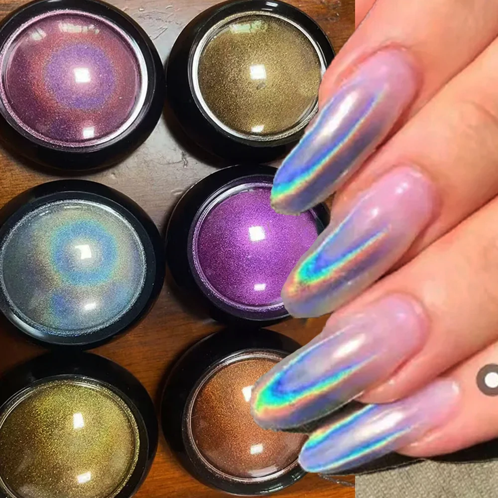 6Colors Unicorn Holographic Laser Nail Powder Net2-3g/jar Rainbow Mirror Glitter Chrome Powder Extra-Fine Shinning Mirror Powder