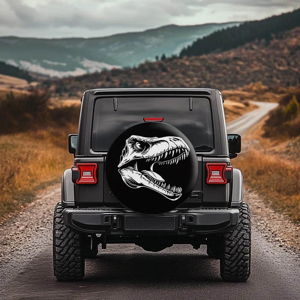 

Dinosaur Skeleton Tire Cover Domineering Prehistoric Graphic Waterproof Spare Wheel Protector for SUV