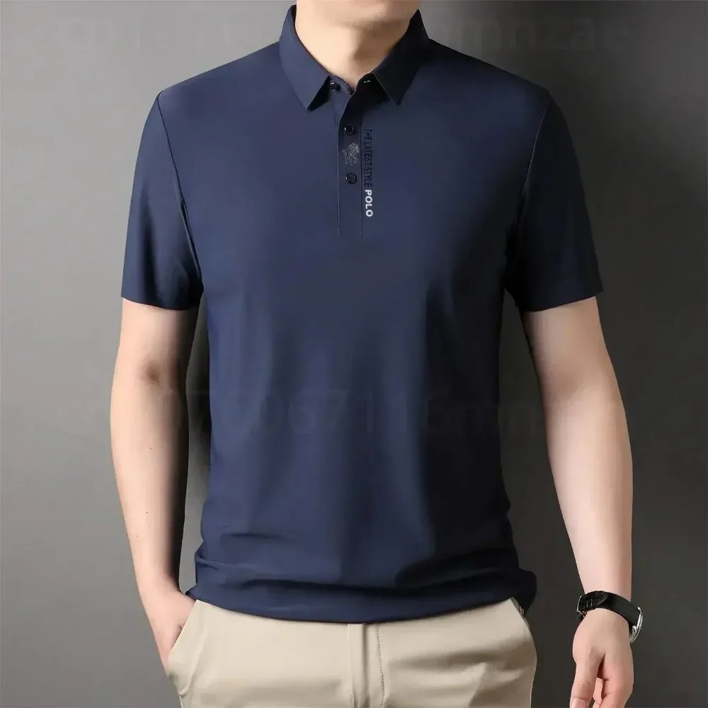 Brand Printed Polo Shirts Men Short Sleeved 2024 Summer Embroidery Business Seamless Ice Silk Breathable Special Offer Wholesale