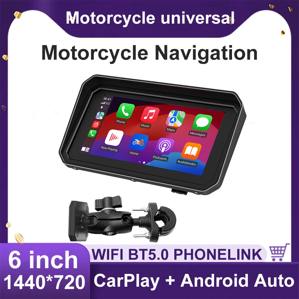 

6.0 Inch Motorcycle Display Carplay Motorcycle Navigation Portable Digital Dashboard Motorcycle Android Car Waterproof BT Displa