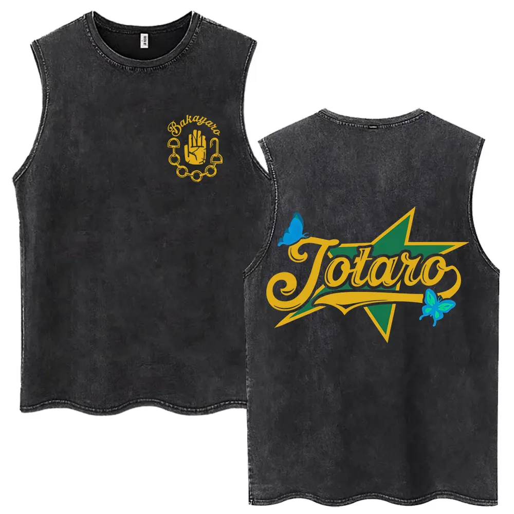 Washed Anime Jojo Bizarre Adventure STEEL BALL RUN Tank Tops Men Women Fashion Manga Vestd Casual Loose Cotton Sleeveless Tshirt view 6