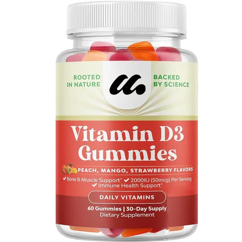

Health Vitamin D3 Gummies - Delicious adult vitamin D gummies, each serving containing vitamin D3, non GMO gelatin, and gluten