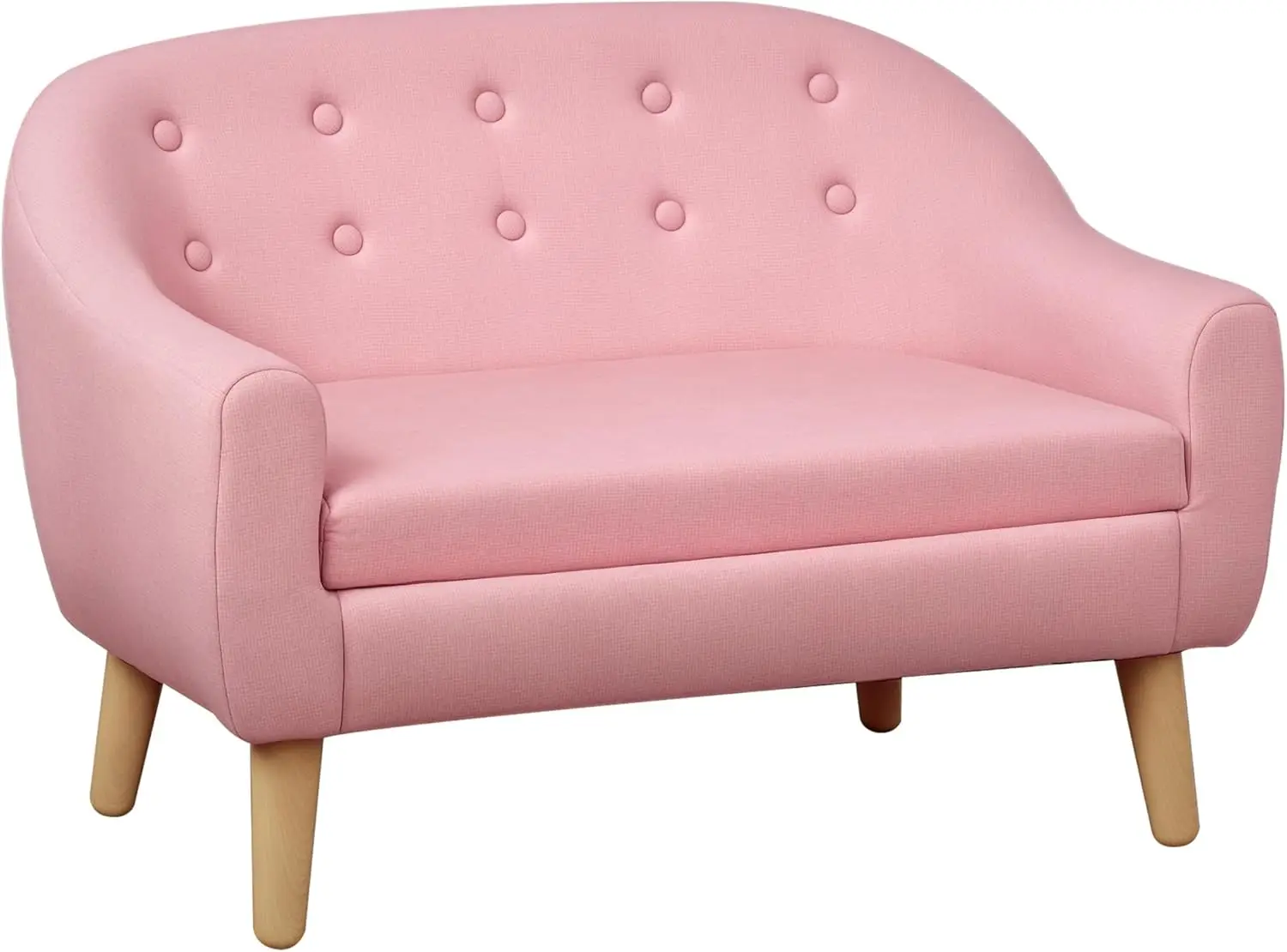 

Двухместный детский диван для детей от 3 до 7 лет, мягкая ткань, имитирующая лён, с деревянным каркасом, розовый цвет, высота сиденья 11 дюймов