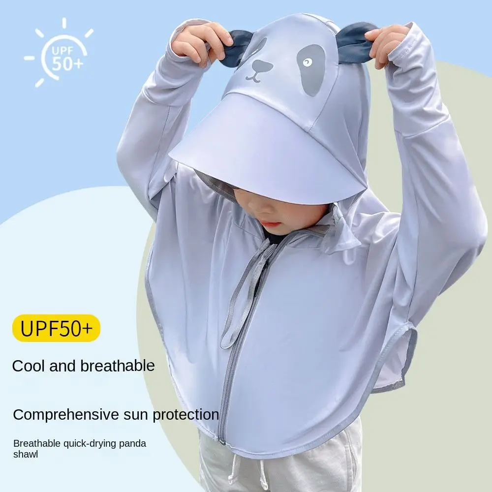 Ice Silk Children Sun Protection Clothing Thin Breathable Outdoor Sun Protection Cape Comfortable Shawl with Large Hood for Kids