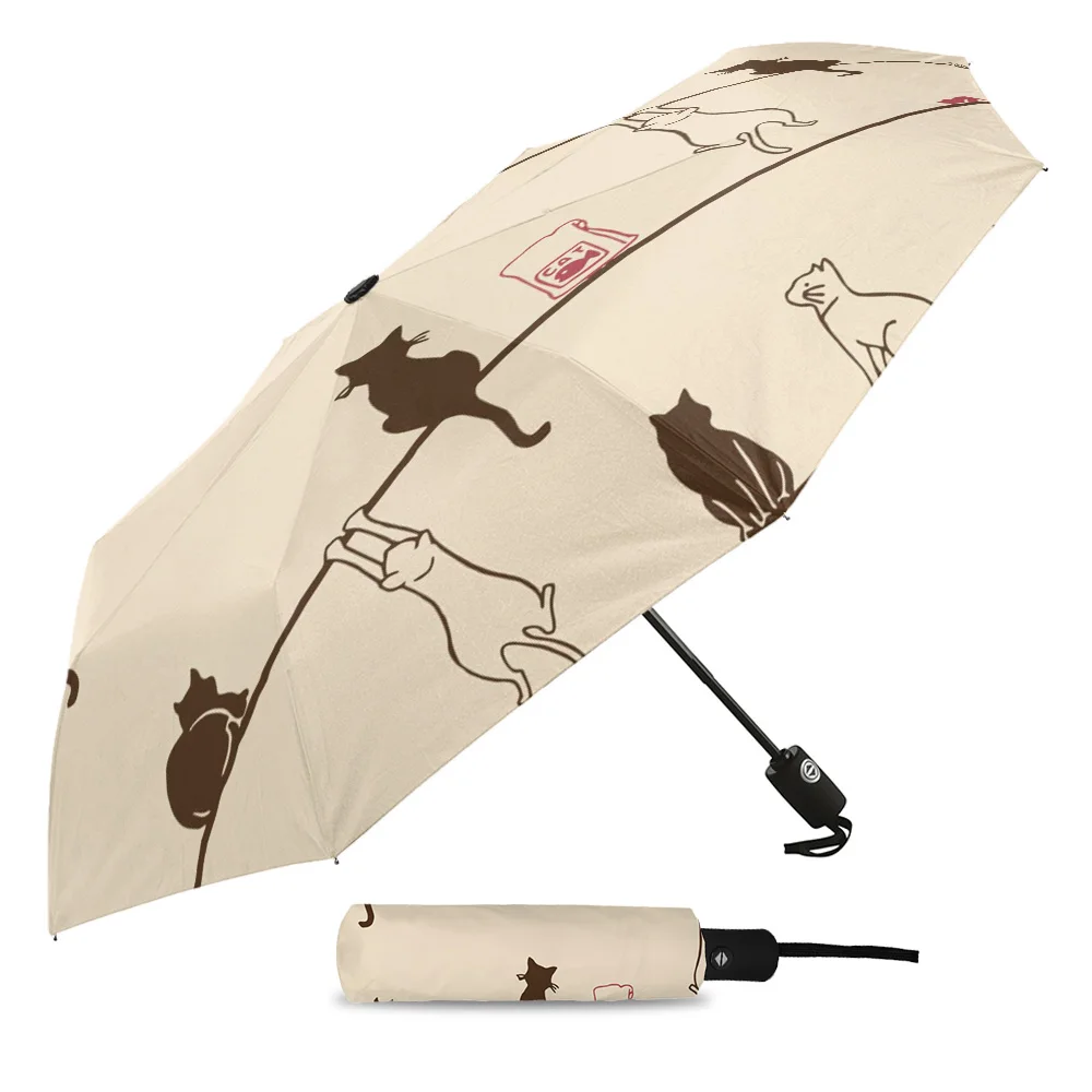 Cat Cat Food Mouse Cute Fully-automatic Rain Umbrella Outdoor Foldable Sun Umbrella for Kids Women Males Eight Strands Umbrella