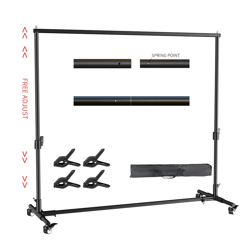 SH 2X2M / 2X3M Background Stand With 4pcs Wheels And 4pcs Fish Clips Photography Backdrop Frame Support For Photo Studio