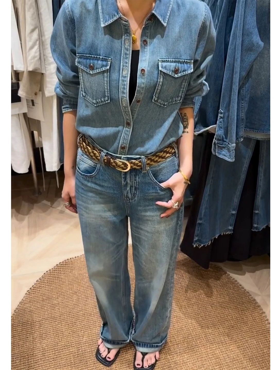 Stylish Women's Denim Set Autumn 2026 New Vintage Washed Shirt And Long Pants Two-Piece Suit Casual Fashion Workwear