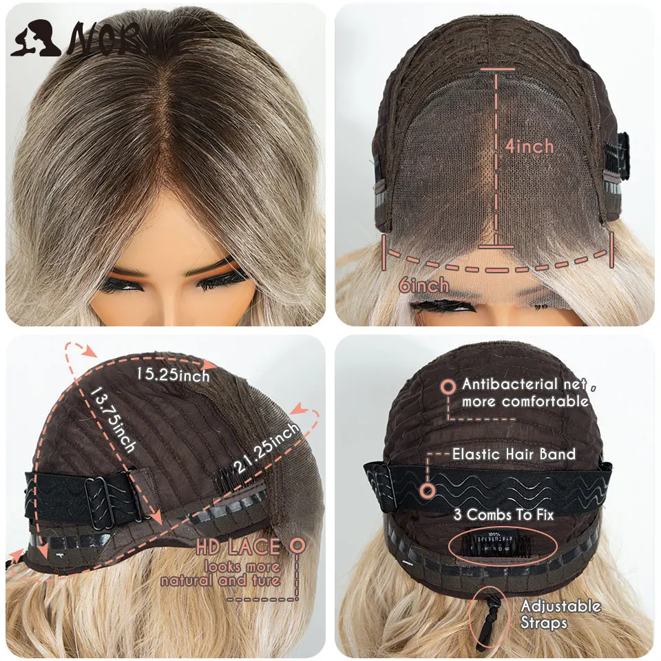 Noble 20-Zoll-Synthetik-Perücken mit Spitze vorne für schwarze Frauen, Ombré-Blond, 6x4, gewellte Perücke mit Pony, hitzebeständige Cosplay-Perücke. – Detail 6