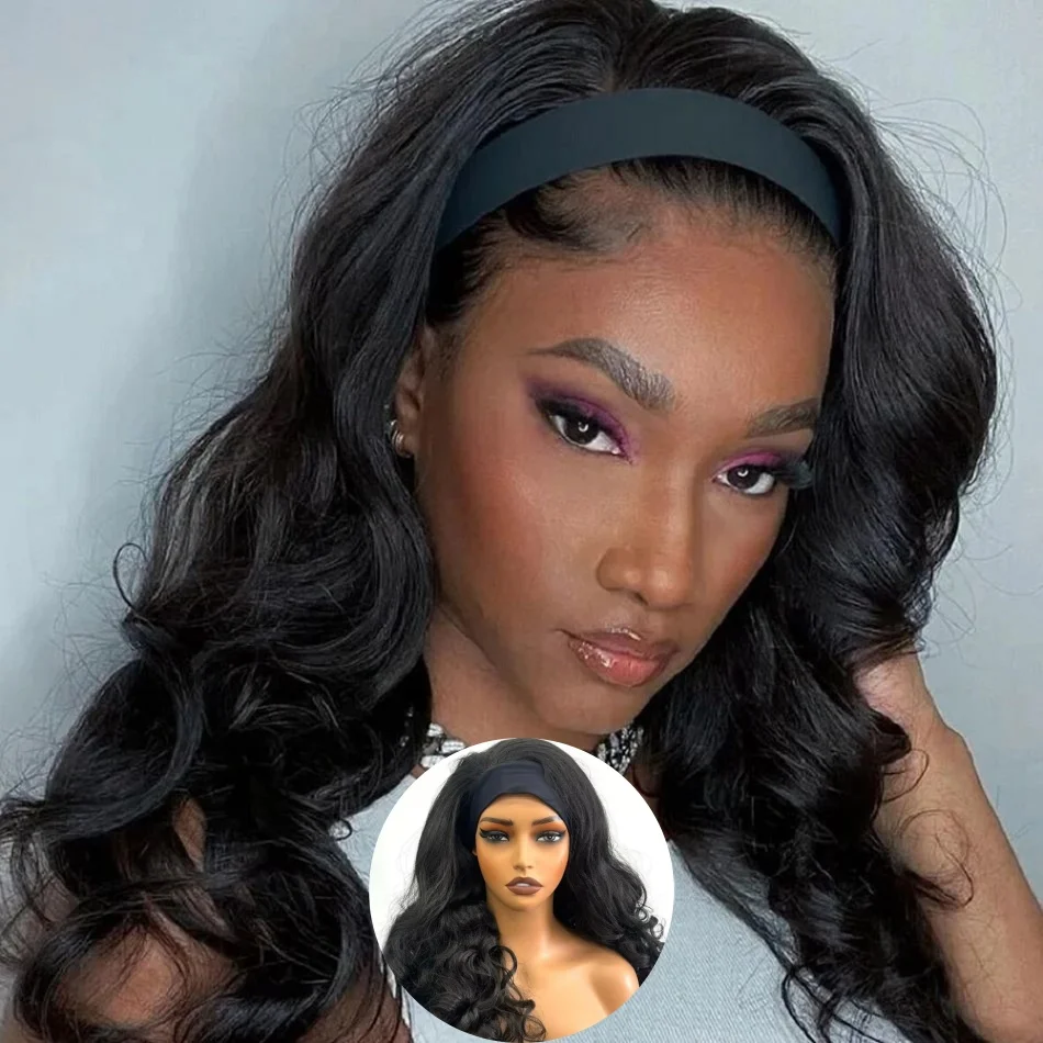 Perruque bandeau Body Wave en cheveux humains, 16 pouces, sans colle, sans dentelle frontale, cheveux vierges brésiliens, prête à porter pour femmes noires