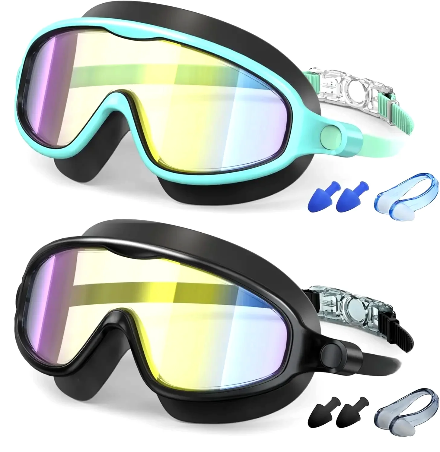 Swim Goggles 2 Pack, Anti-Fog UV Protection Wide View Swimming Goggles for  3-15 Youth Boys Girls