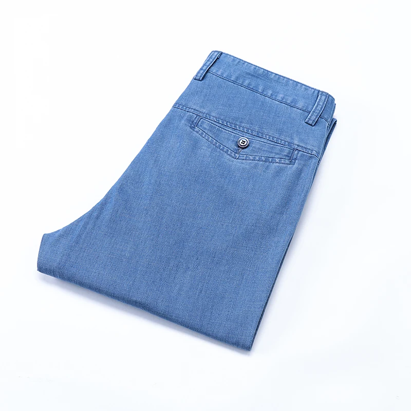 2024 New Men\'s Summer Thin Jeans Loose Stretch Large Size Ice Silk Straight Pants Elite Business Casual Pants Smoke Gray Blue