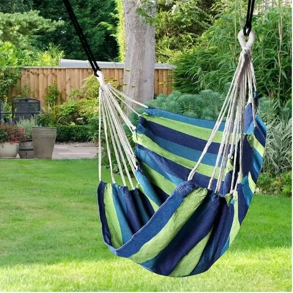 

Comfortable Dormitory Hammock Chair Colorful Stripe Canvas Outdoor Hanging Chair with Storage Bag Cotton Rope Garden Swing Chair