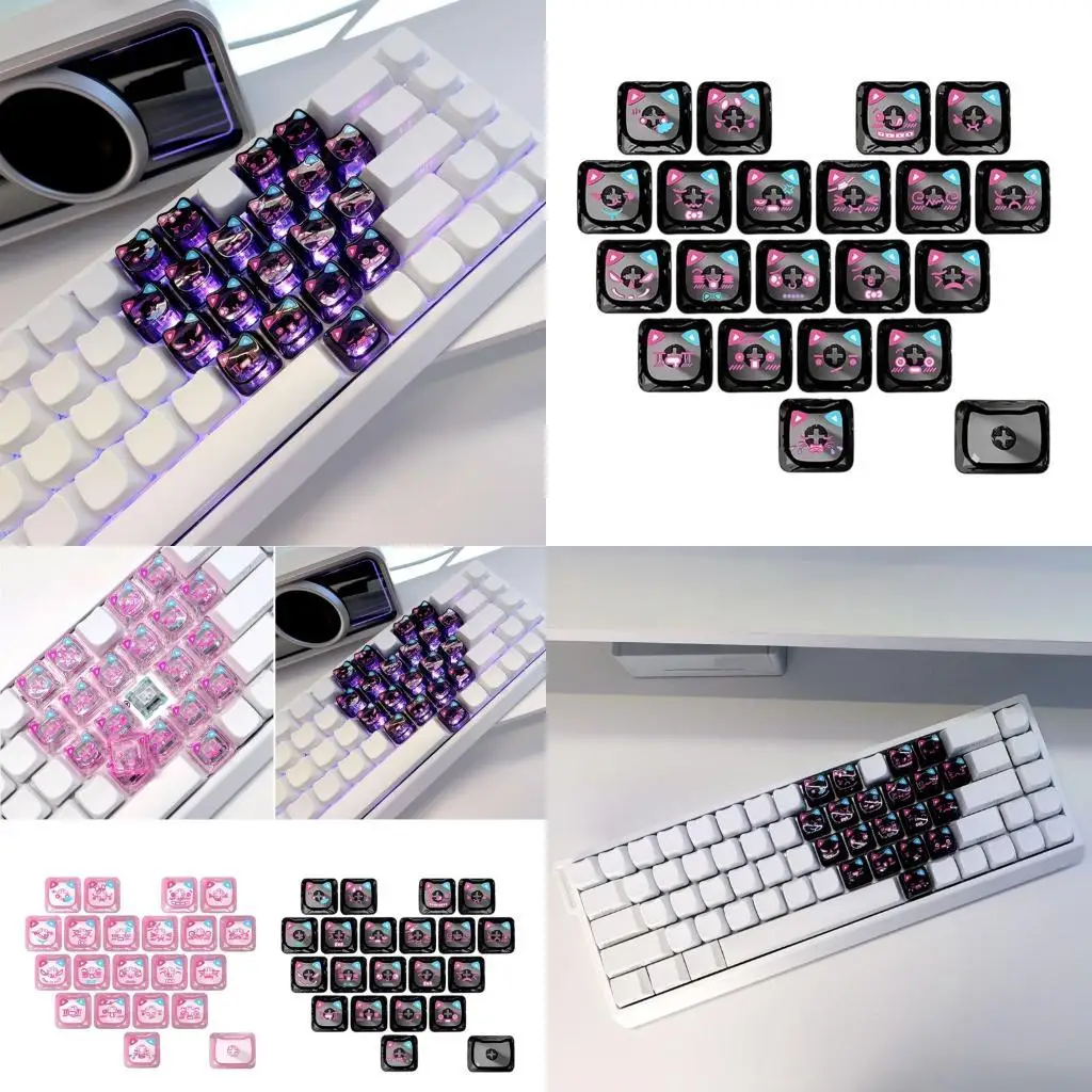 C90F 사용자 정의 가능한 백라이트 키 캡 21 키 세트 고양이 심장 디자인 셋업에 손쉬운 스냅