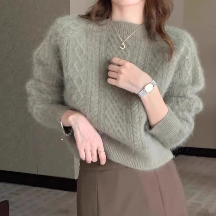 

Женский вязаный свитер Bear Velvet Thiened Loose ort Ne круглый пальто Long Sve Top на осень-зиму