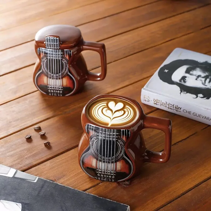 500ml Ceramic Guitar Mug Coffee Cup With Handle Creative Novelty Tea Milk Cup Music Lover Birthday Gift Drinkware Barware