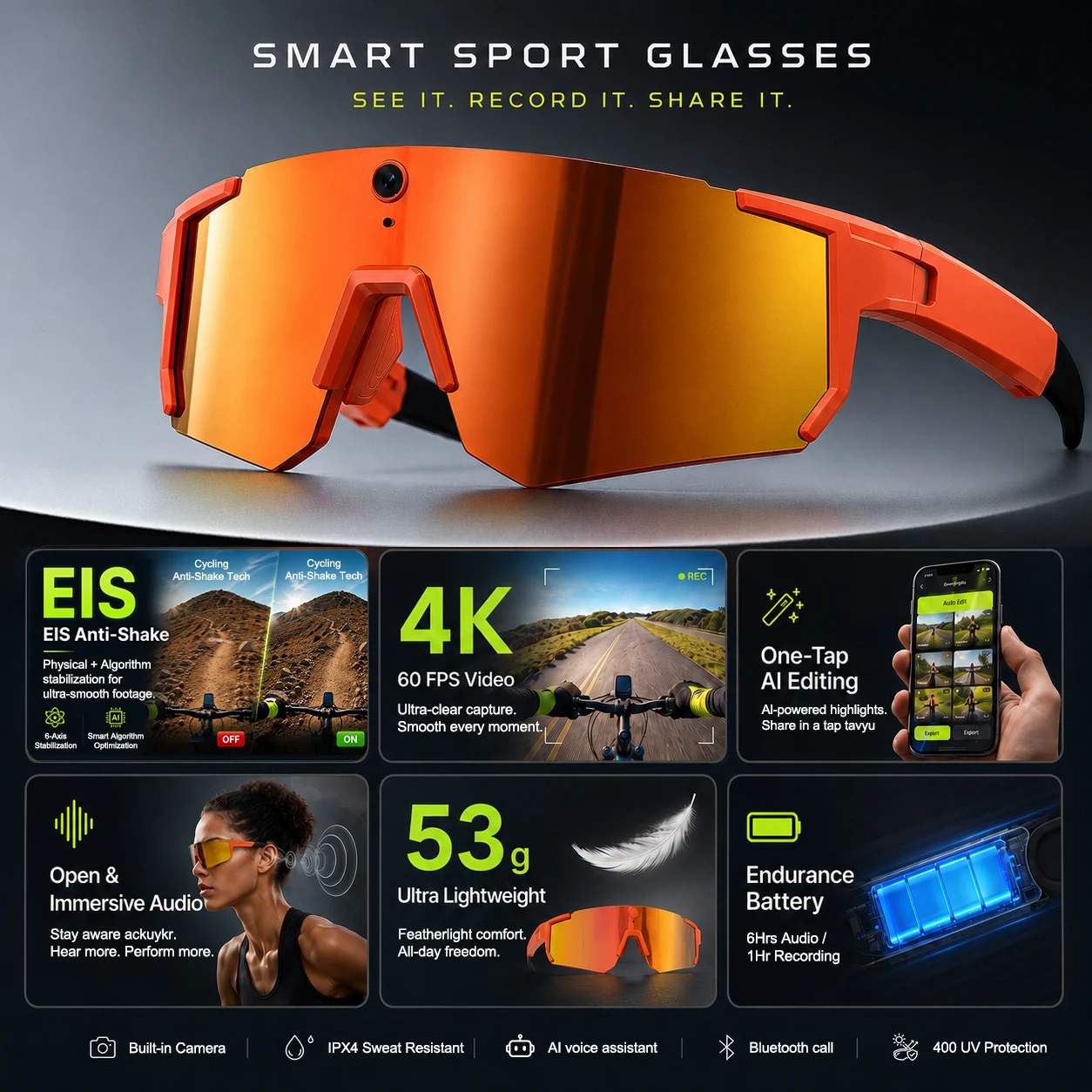 AI Sport Smart Glasses met Cam - Audio Music Arabic recensie en prijs