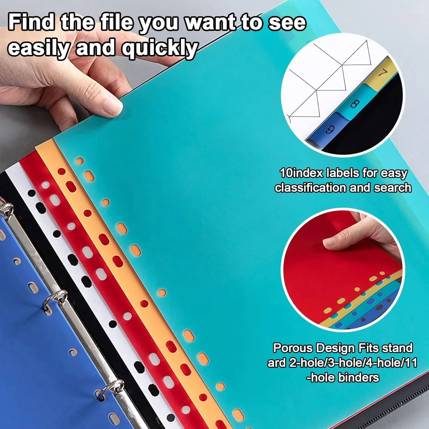 10 buah Pembatas Indeks Berwarna, A4 Ekstra Lebar, Terbuat dari Polipropilena Berwarna yang Kokoh, untuk Label Organisasi File Kantor
