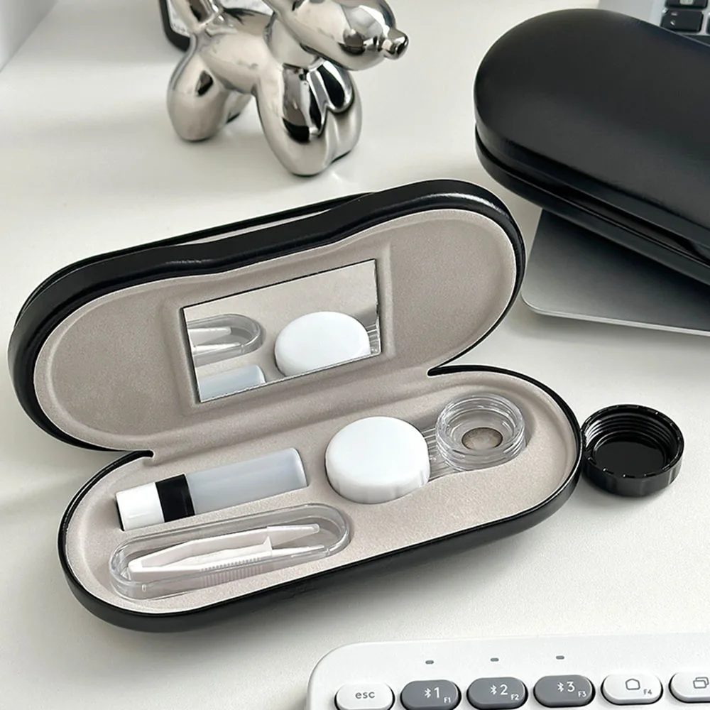 Contact Lens Storage Dual Use Double Layer Eyewear Case Portable Eyeglasses Box Thickened Leather Leather Eyewear Organizer