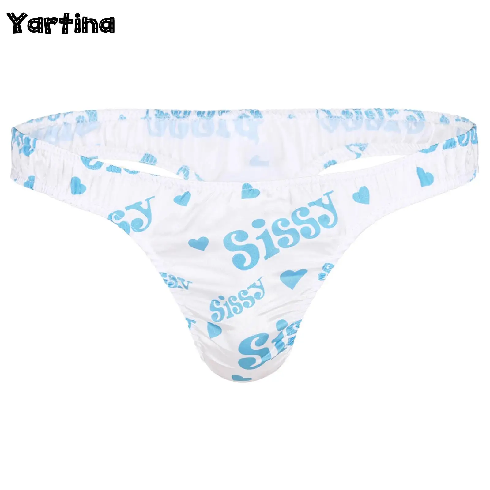 Mens Lingerie Sissy Crossdresser Panties Sexy G-String Thongs Soft Shiny Ruffled Low Rise Bikini Thong Satin Underwear Panties