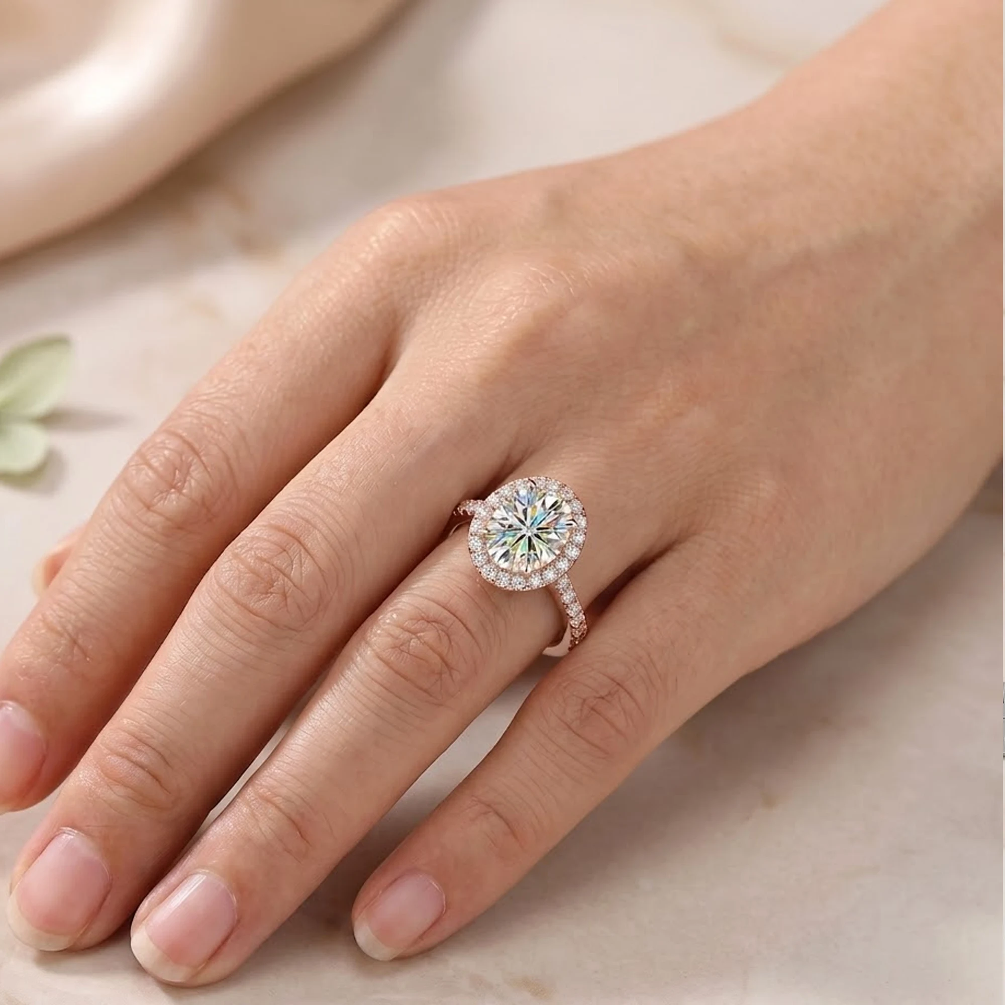 Bague de fiançailles élégante en moissanite ovale de 2 carats, plaquée or rose 18 carats, argent sterling S925, moissanite créée en laboratoire couleur D VVS1, avec pierres latérales rondes pavées, anneau fin, parfaite pour une demande en mariage, un cadeau d'anniversaire pour elle.