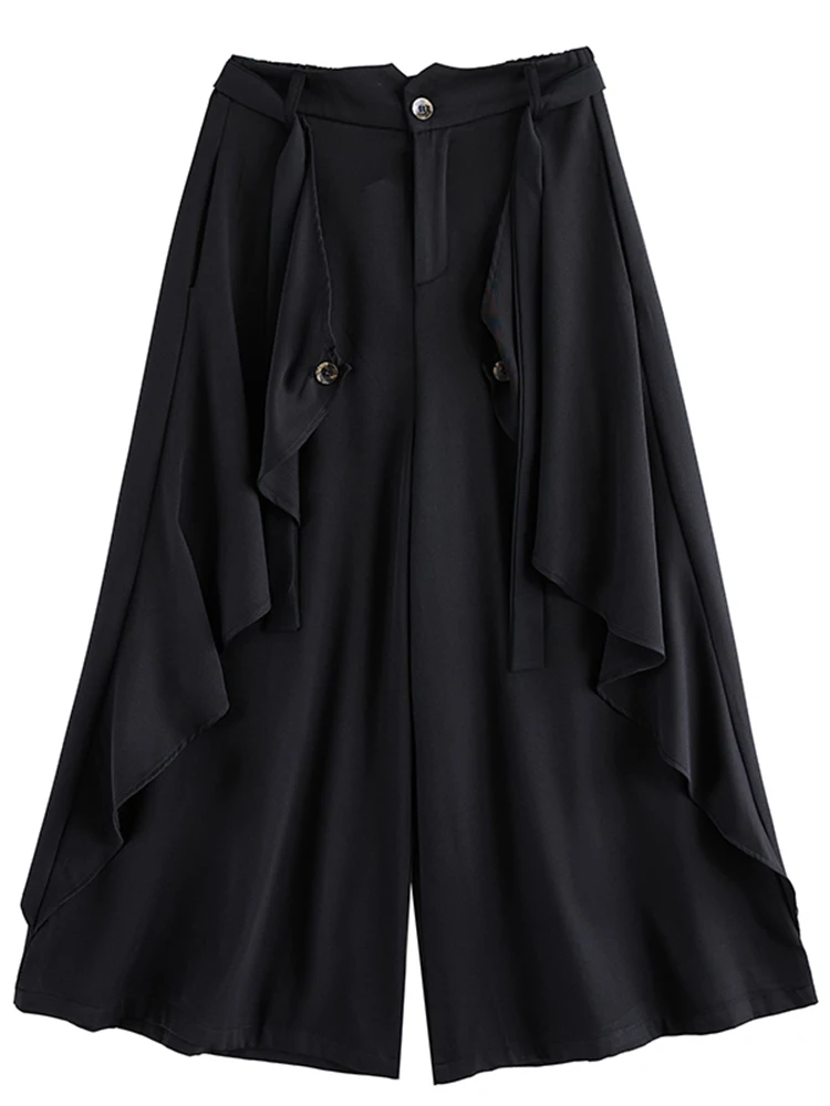 XITAO Onregelmatige Effen Kleur Patchwork Vrouwelijke Wijde Pijpen Broek 2023 Nieuwe Collectie Herfst Casual Losse Enkellange Broek GJ1249