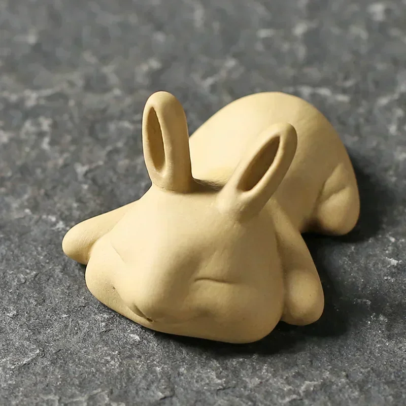 1PCS Handmade Purple Clay Fingertip Tea Pet Rabbit Statue Tea Figurine Ornament Boutique Oolong Tea Table Accessories Decoration