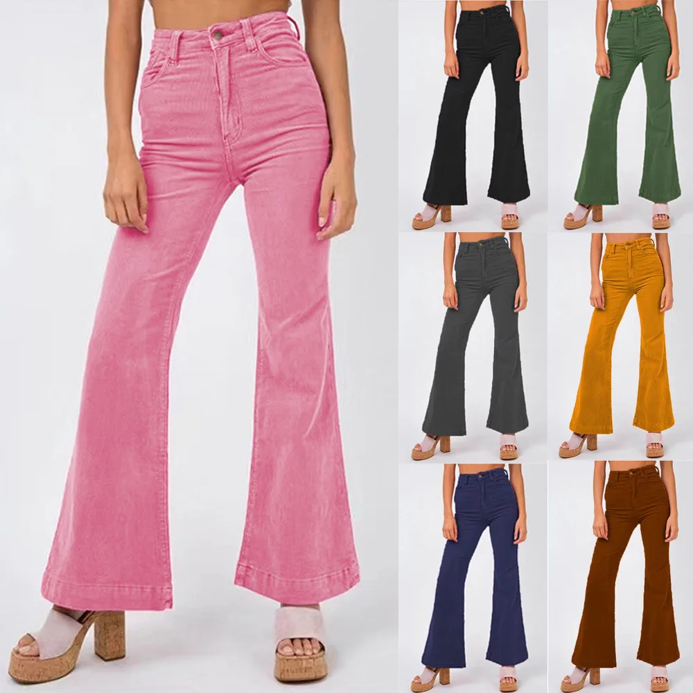 Corduroy flared pants wide-leg pants women street solid color casual fashion