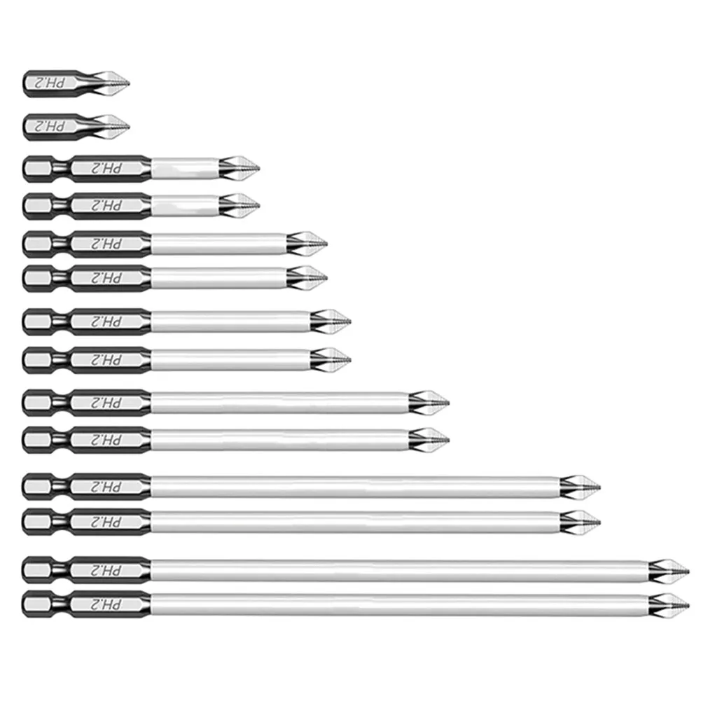 14pcs Non-SLIP CROSS ไขควง Bits 25-150 มม.ชุดหัว HEX Shank PH2 CROSS ไขควงชุดสําหรับ Home Maintenance