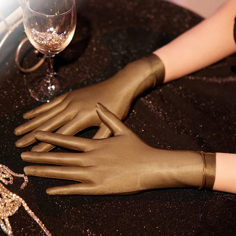 Sexy Ultra-Thin Smooth Oil Shiny Gloves Women Girls See-Through Transparent Dance Gloves Female Seamless Full Finger Mittens