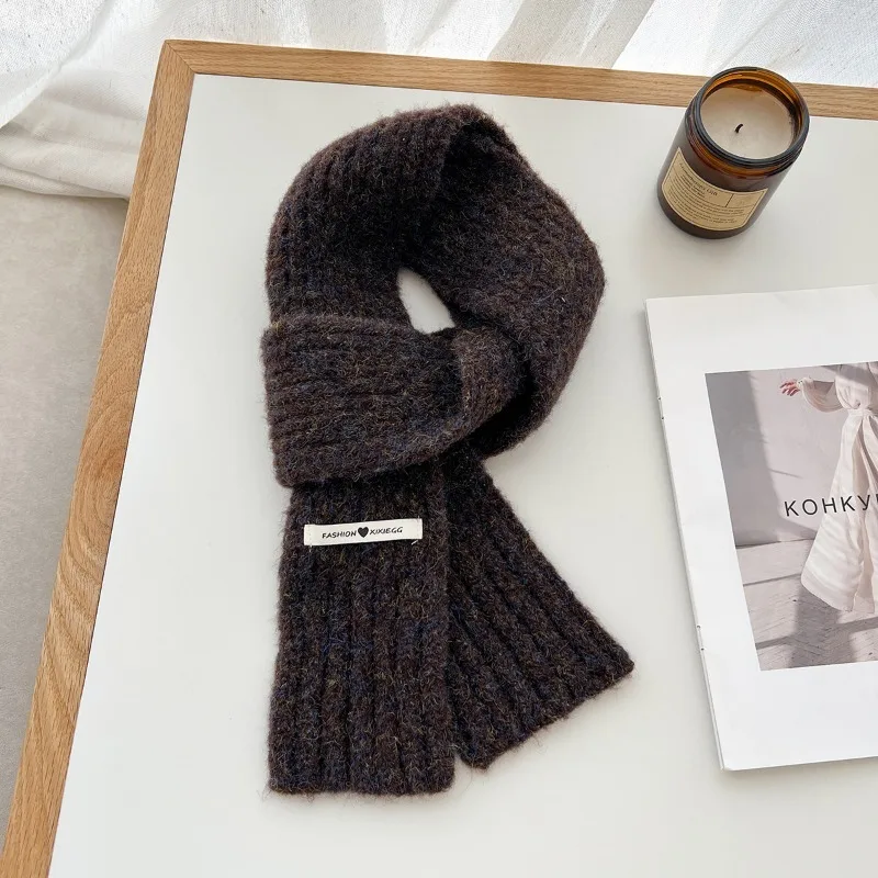 

Корейский Ins стиль ребристый вязаный однотонный шарф для женщин и мужчин модный глушитель унисекс из смеси шерсти однотонные толстые декоративные шарфы мужские женские