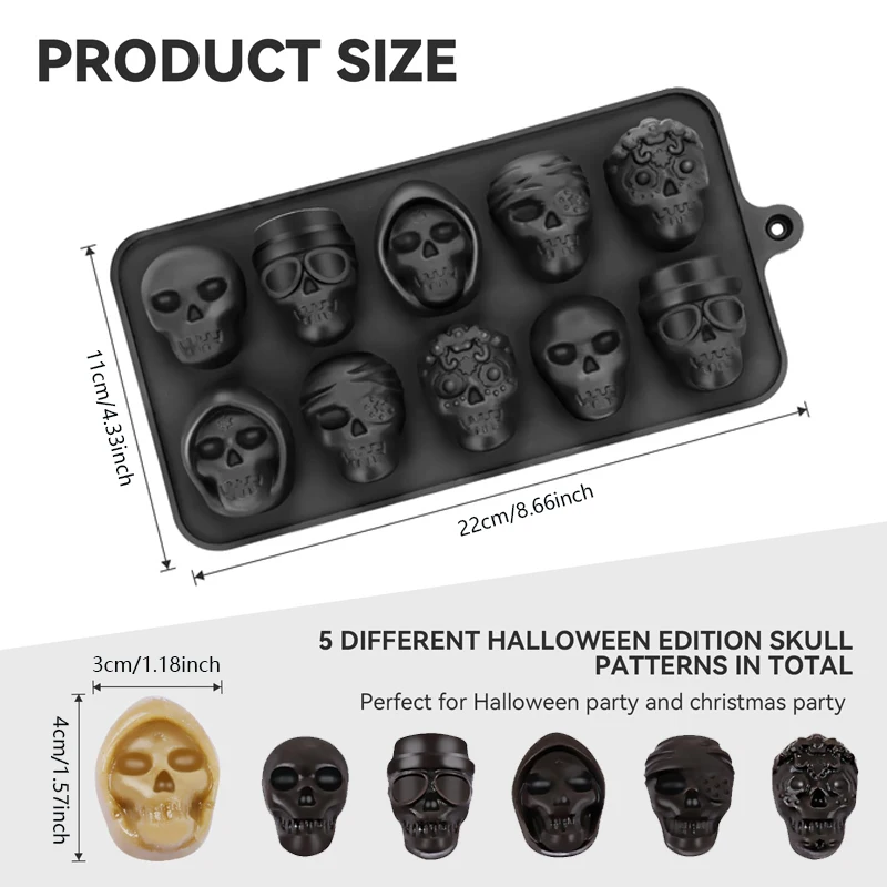 3D Silicone Skull Ice Cube Mold Flexible Ice Cube Trays BPA Free Horror Skull Head Ice Trays For Freezer Cocktail Drinking