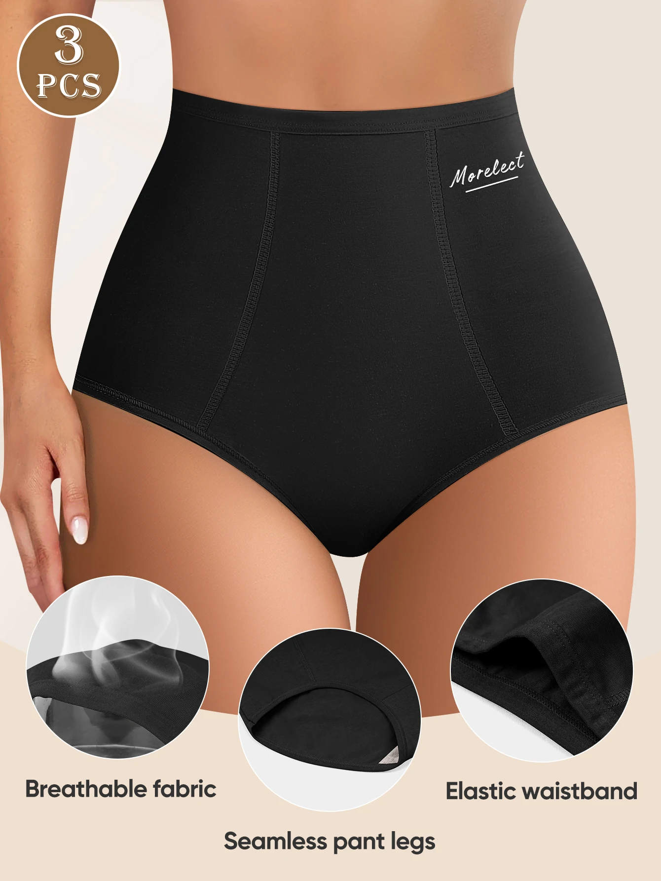 3dílné bavlněné dámské kalhotky s vysokým pasem - regulující bříško, zvedající zadek, měkké, prodyšné, trojúhelníkové spodní prádlo - náhled 4