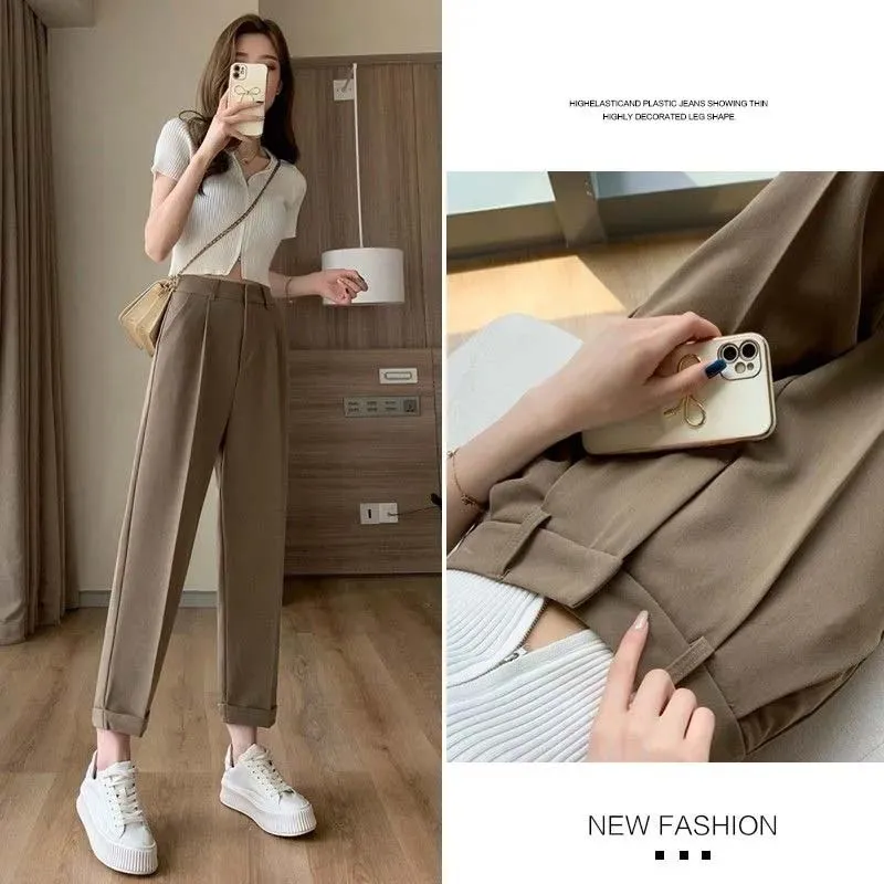 

New Fashion Korean Woolen Harlan Loose Daddy Pants Women'S 2023 Spring and summer Leisure High Waist Nine Point Radish Trousers