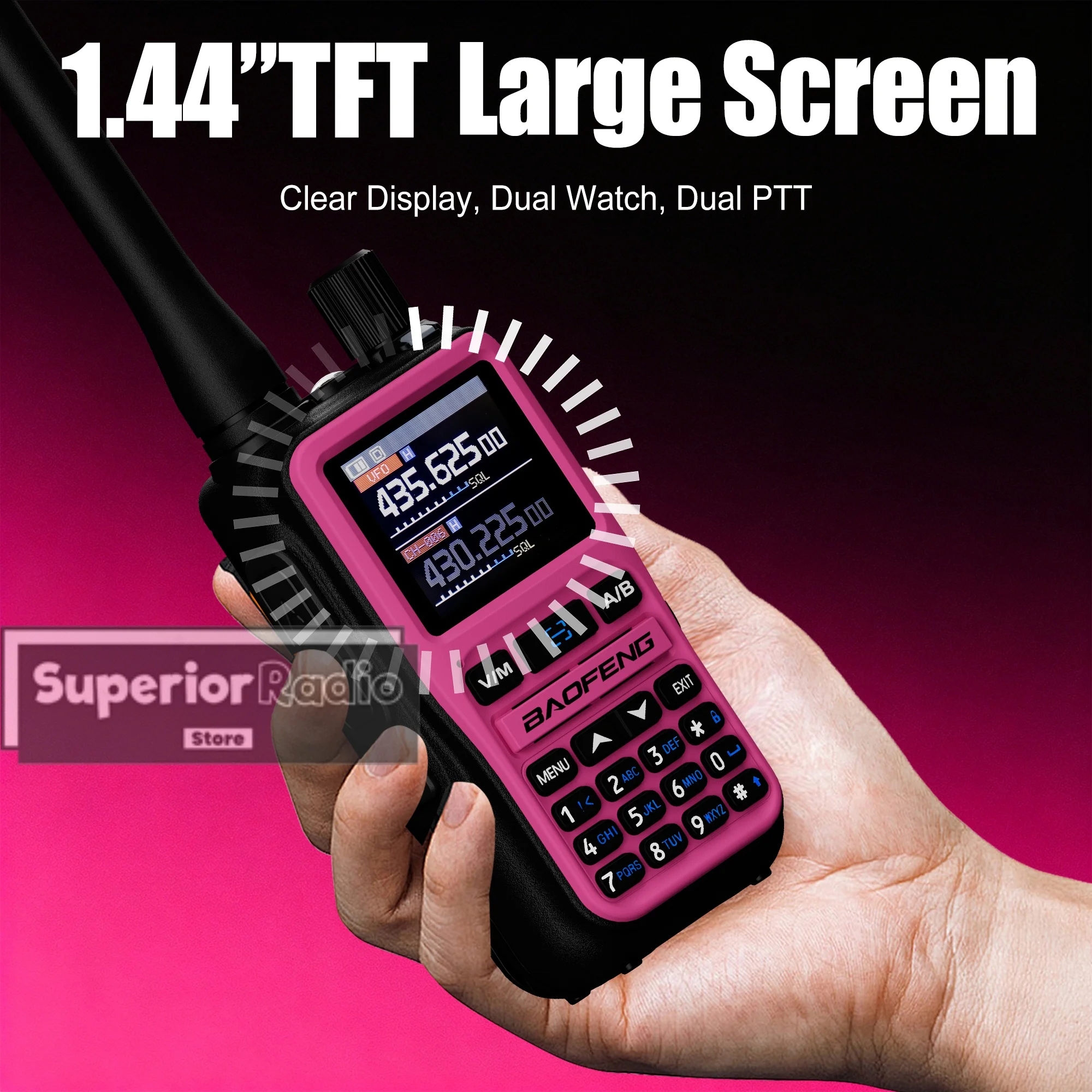 1/2PCS Baofeng UV 5R Mini Walkie Talkie Two Way Radio Pink Dual Display USB-C Charger 999 Channel AM For Camping Hiking Hunting