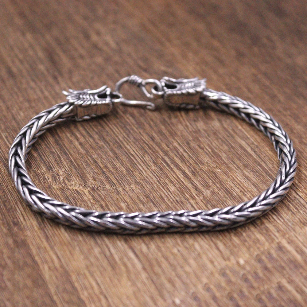 

7.48inch Real 925 Sterling Silver Wheat Link Bracelet 5mm Width Dragon Clasp